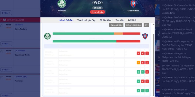 Những màn so tài tại sân cỏ của hai đội Palmeiras và Cerro Porteno